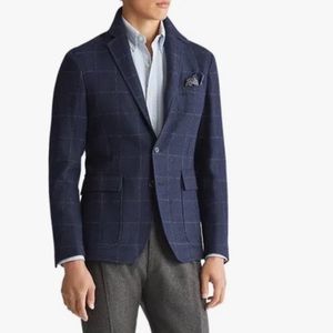 Vintage 50s Wool Ivy Navy Blue Houndstooth Plaid 2-Button Suit Sport Jacket 38R